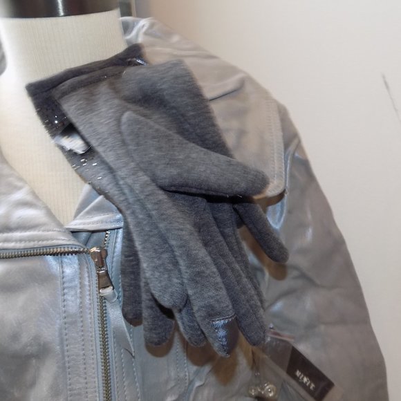 MIXIT Silver Distressed Genuine Leather Jacket and Grey Studded Gloves - Picture 2 of 5